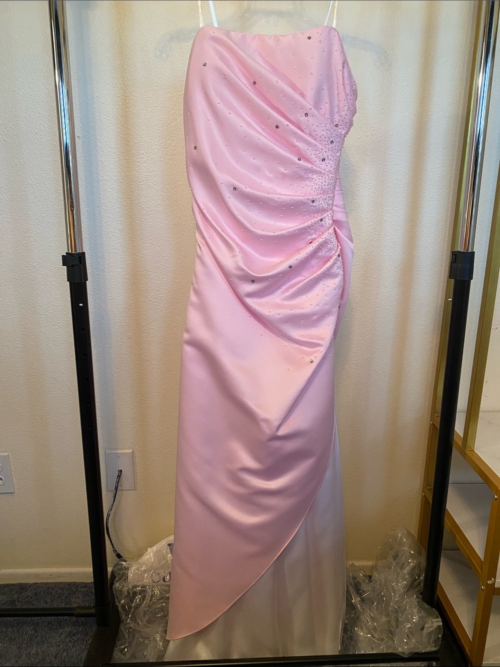 Juniors’ Strapless Pink & White Prom Dress JUMP Apparel Co. by Wendye Chaitin